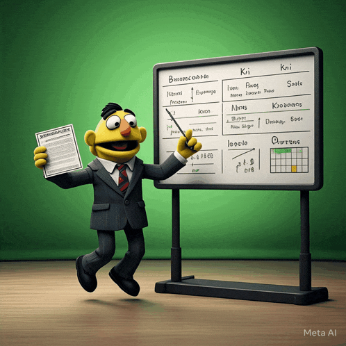 a cartoon character is standing in front of a white board with the word kri written on it