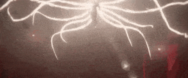 a close up of a lightning bolt in a dark room .