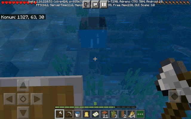 a screenshot of a minecraft game with a cross in the water