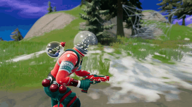 a man in a santa sweater is holding a gun in a video game