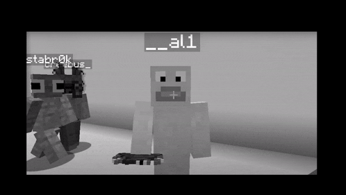 a black and white image of a minecraft character with the name ali on top