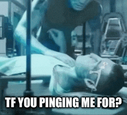 a person is laying in a hospital bed with a caption that says tf you pinging me for .
