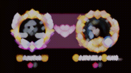 a purple background with two circles with hearts on them and a few letters