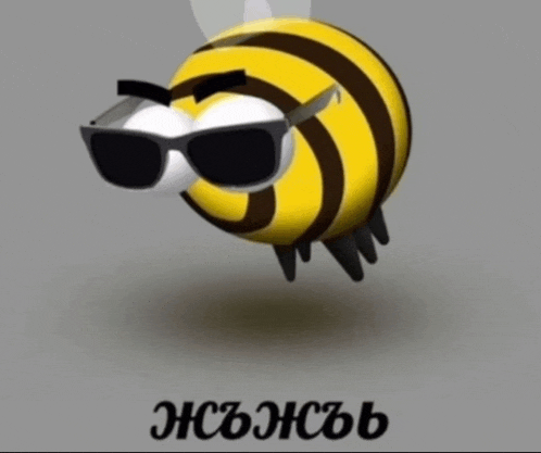 a cartoon bee wearing sunglasses with the letters hc on the bottom right