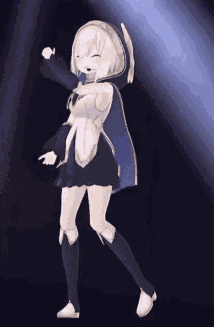 a cartoon character is dancing on a stage