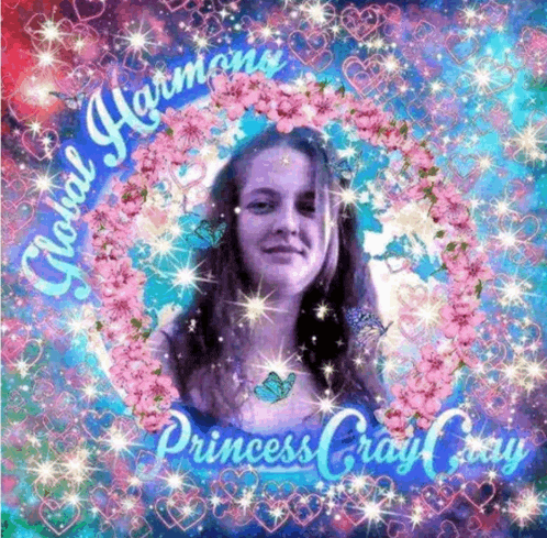 a picture of a woman with the words global harmony princess gray gray