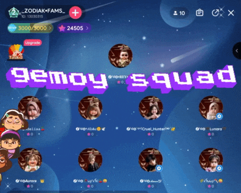 a screenshot of a game called gemoy squad with a blue background