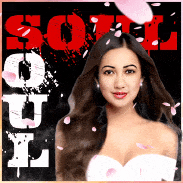 a woman in a white dress stands in front of a poster that says soul