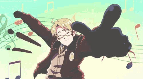 a cartoon character is giving a thumbs up with music notes behind him