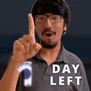 a man wearing glasses and a shirt that says day left is giving a thumbs up