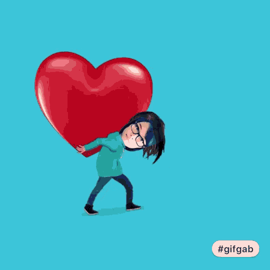 a cartoon of a woman carrying a large red heart with the hashtag #gifcab