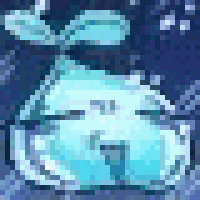 a pixel art drawing of a cat with a plant growing out of it 's head .