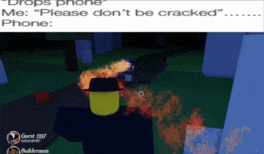a screenshot of a video game that says " drops phone me please don 't be cracked phone "