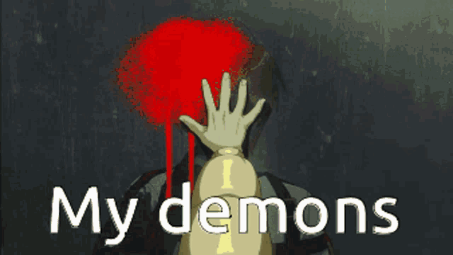 a cartoon character with red hair and the words my demons on the bottom