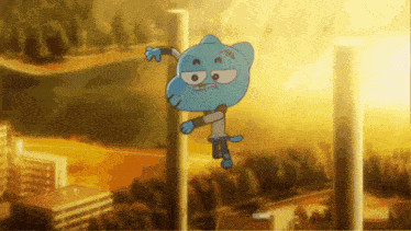 gumball from the amazing world of gumball is standing on a pillar