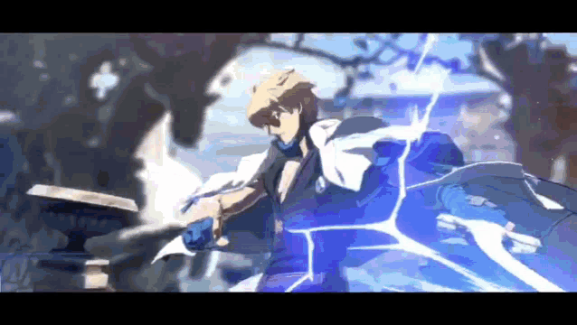 a man is holding a sword and shield in a video game while a lightning bolt strikes him .
