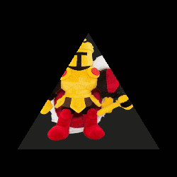 a pixel art of a stuffed animal and a sword in a pyramid