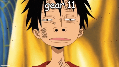 a close up of a cartoon character 's face with the words gear 11 on it