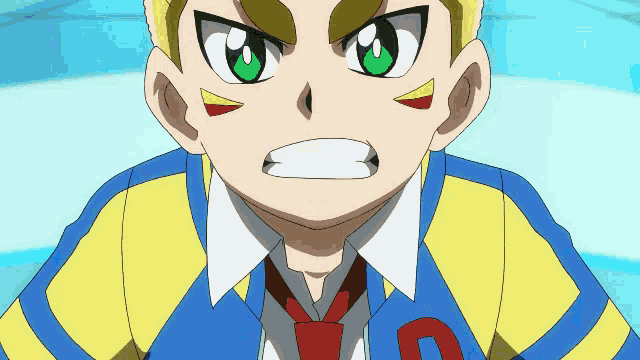 a boy in a blue and yellow striped shirt with a red tie has the letter d on his shirt