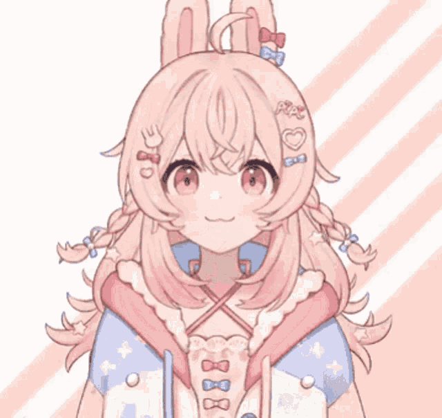 a drawing of a girl with bunny ears and a bow in her hair