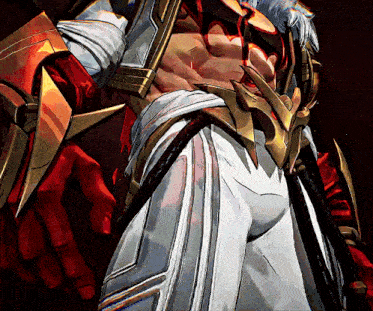 a close up of a person 's torso with a sword in his hand
