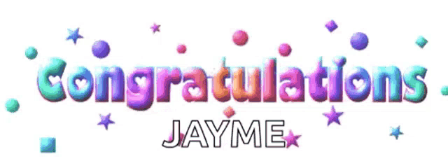congratulations jayme is written in a rainbow of colors