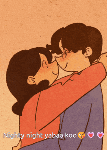 a cartoon of a man and woman kissing with the caption nighty night