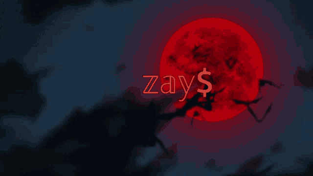 the word zays is on a red background with a full moon in the background