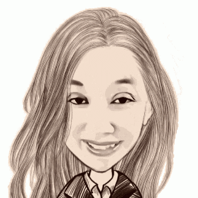 a black and white drawing of a smiling woman with long hair