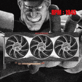 a black and white photo of a man holding a graphics card with three fans .