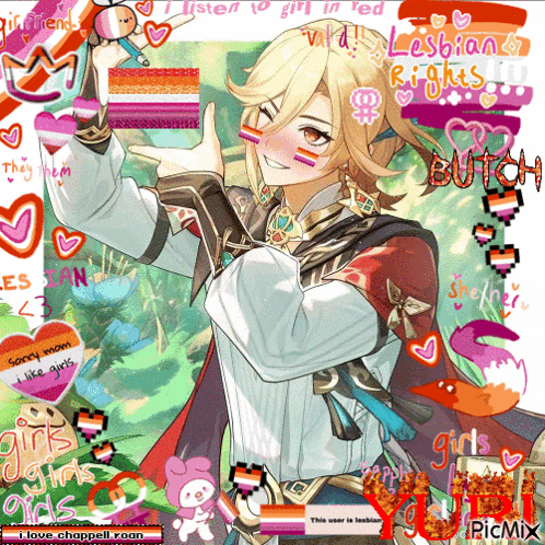 a picture of a girl holding a lesbian flag