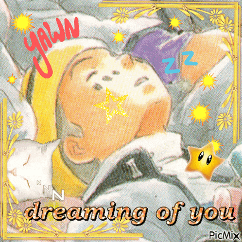 a picture of a child sleeping with the words " dreaming of you "