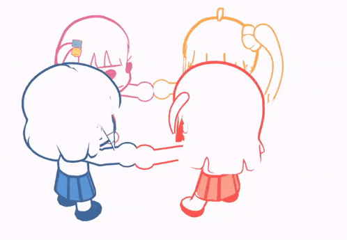 a drawing of three girls standing next to each other holding hands