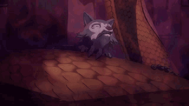 a cartoon drawing of a wolf laying on a brick floor