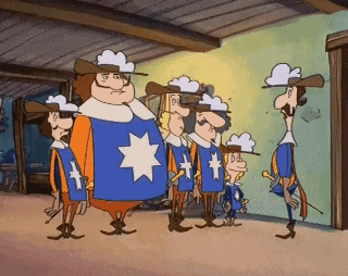 a group of cartoon characters standing in a line
