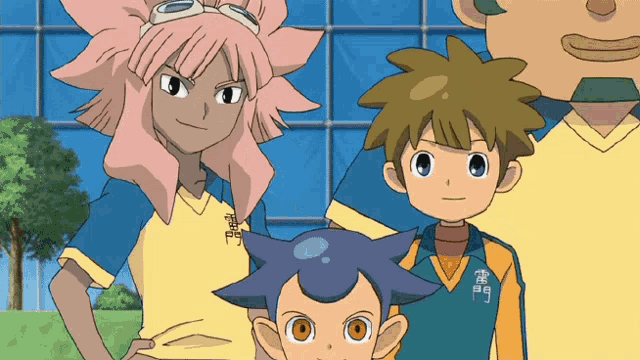 a group of cartoon characters with one wearing a shirt that says ' ao ' on it