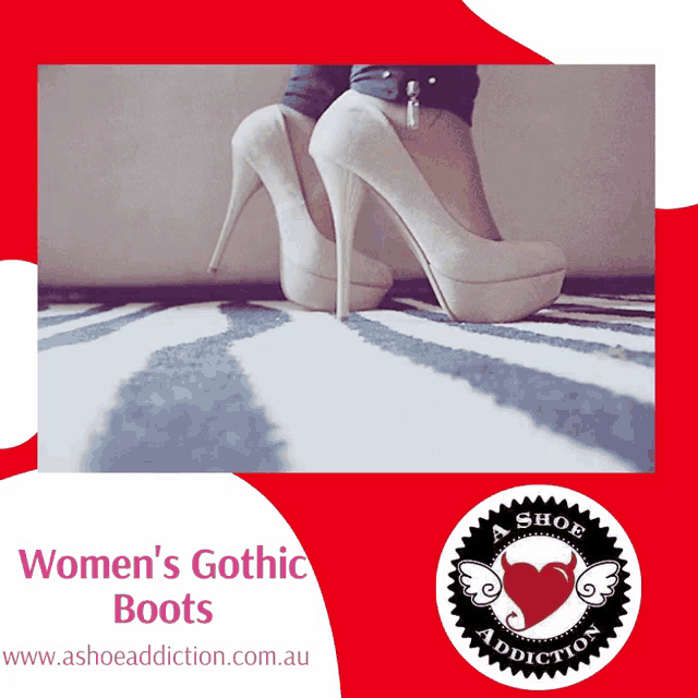 a poster for women 's gothic boots with a picture of a pair of shoes