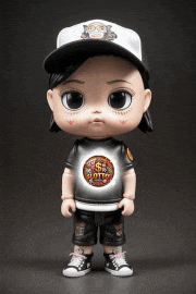 a doll is wearing a hat and a shirt that says lotto on it
