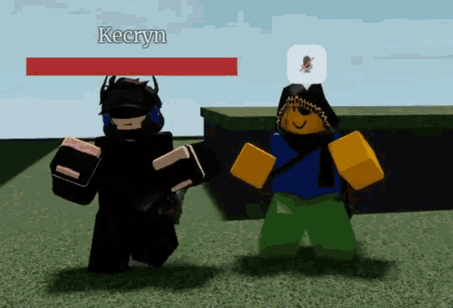 two roblox characters are standing next to each other and one has the name kecryn written on it