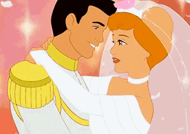 a cartoon of cinderella and prince charming dancing together