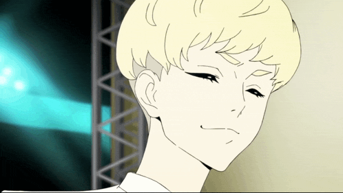 a drawing of a boy with blonde hair making a face