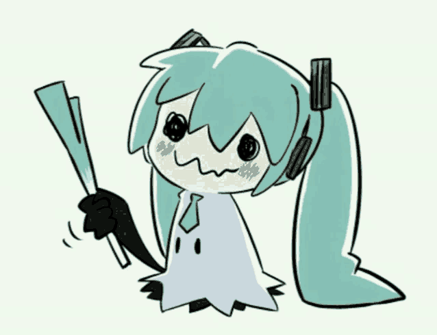 a drawing of hatsune miku holding a sword