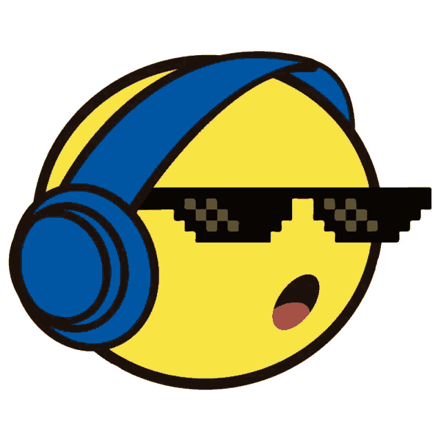 a yellow smiley face with headphones and sunglasses