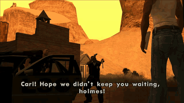carl hope we did n't keep you waiting holmes in a video game scene