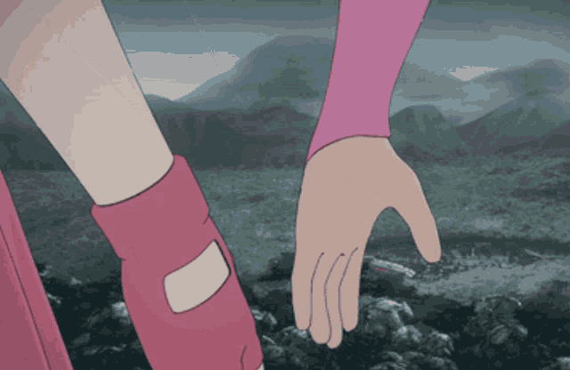 a cartoon drawing of two girls holding hands