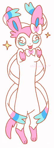 a cartoon drawing of a pink and white bunny with a bow on its head