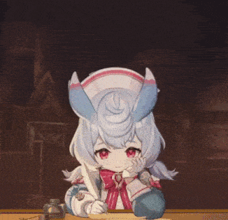 a little girl with bunny ears is holding a piece of paper