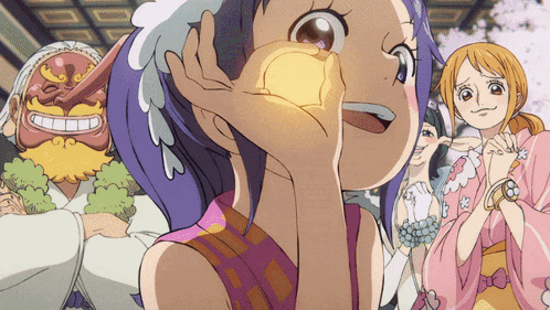 a cartoon of a girl with purple hair holding a light in her hand