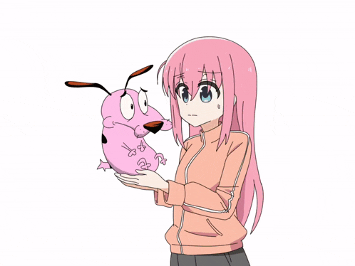 a cartoon drawing of courage the cowardly dog and a woman