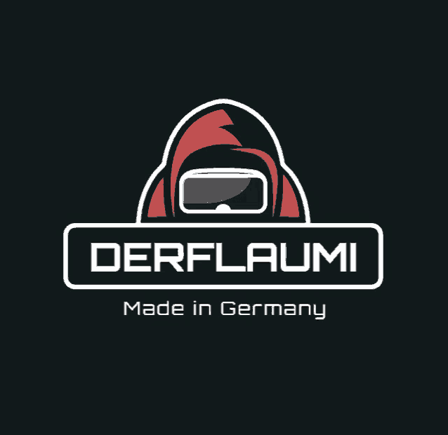 a logo for derflaumi made in germany with a red hoodie